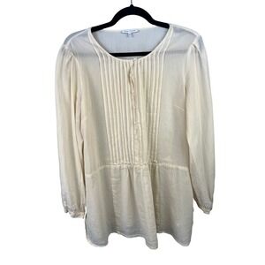 Anna Thomas Cotton Silk Sheer Long Sleeve Blouse SZ 14 (US 10) Pin-tucked Pleats
